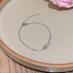 蝶 バタフライ ラインストーン 華奢チェーン ブレスレット シルバー 上品 韓国アクセ