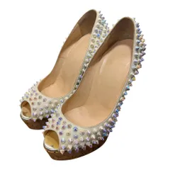 美品 Christian Louboutin クリスチャンルブタン オープントゥ スタッズ ウェッジソール パンプス 36 23cm相当 オフホワイト レディース 古着 中古 USED