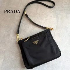 PRADA プラダ 三角ロゴプレート ショルダーバッグ ナイロン レザー ブラック 黒 ゴールド金具 トライアングルロゴ