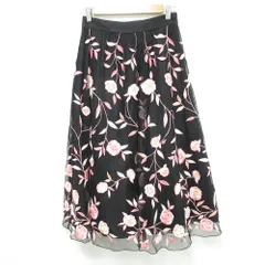 未使用 kate spade ケイトスペード Madison ave フラワー刺繍 チュールスカート サイズ2 ブラック ピンク  レディース 古着 中古 USED