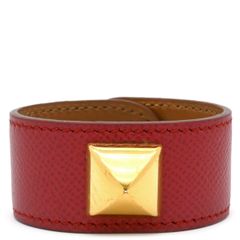 HERMES エルメス メドール ブレスレット レッド ゴールド レザー 