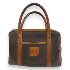 良品 CELINE セリーヌ ヴィンテージ マカダム柄 レザー ミニボストンバッグ ハンドバッグ ブラウン系 レディース 古着 中古 USED