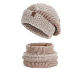 【新品】 [RUNQIU] ニット帽＆マフラー2点セット レディース 防寒セット 柔らかい 秋冬 フリース裏地 保温 ツインカラー お揃い かわいい 頭囲55-60cm アウトドア 通学 通勤 (JP, 数字サイズ, 55.0 cm, 60.0 cm, カ 0