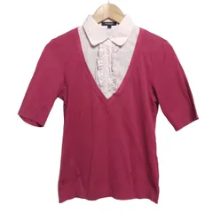 バーバリーロンドン 半袖カットソー サイズ2 M レディース - ピンク×ライトピンク×白 レギュラーカラー/ストライプ/フリル