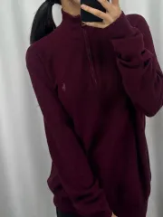 ポロ バーガンディ ピマコットン ハーフジップアップ ニット