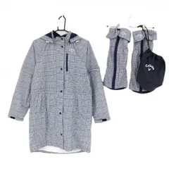 【美品】キャロウェイ レインウェア(4WAYレインワンピース×レッグカバー) ネイビー×白 レディース L ゴルフウェア Callaway