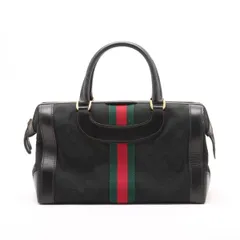 美品 グッチ GGキャンバス シェリー ライン ミニ ボストン レザー ハンドバッグ トート ブラック 黒 レディース MMM DE53-6【中古】