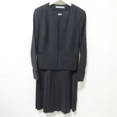 良品 クリーニング済 セオリーリュクス EXECUTIVE ノーカラージャケット ワンピース アンサンブル セットアップ 38 ネイビー レディース 古着 中古 USED