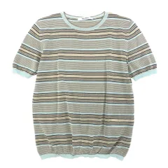 69L17 【美品】MaxMara マックスマーラ 半袖ニットセーター ラメニット ボーダー トップス Sサイズ ライトブルー ゴールド レディースk02i