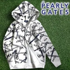 PEARLY GATES パーリーゲイツ ゴルフ 日本製 ツイルダンボール チェーンロゴ柄 フルジップ フーディ パーカー ジャケット ゴルフウェア レディース 055-2262006 定価3.4万 ホワイト  ▲038▼50606w06
