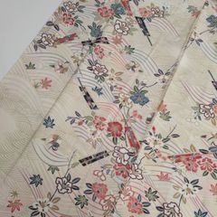 小紋 荒波に鳥 花柄 裄66 素敵な染め 正絹 着物 MK-2310 - メルカリ