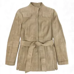 69L17 AKRIS アクリス スウェードジャケット レザージャケット ウエストベルト アウター 40サイズ ベージュ レディースu02t