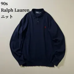 90s Ralph Lauren　ニット　ポロシャツ　ラルフローレン　ネイビー　M 古着