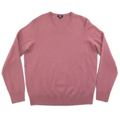 (K1217005)　UNIQLO　ユニクロ　カシミヤVネックセーター　ピンク系　ニット　カシミヤ100％　L