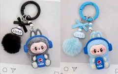ラブブ ぬいぐるみキーホルダー 2点セット コーラ モコモコポンポン付き LABUBU