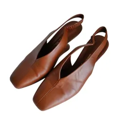 美品 Salvatore Ferragamo サルヴァトーレフェラガモ レザー スリングバック Fヒール パンプス シューズ 7.5C 25cm相当 ブラウン レディース 古着 中古 USED