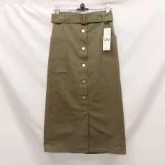 【新品・タグ付き】GU ジーユー ウエストベルトナローミディスカート カーキ S ○◇