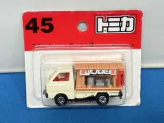 トミカNo45スズキキャリィラｰメン屋アイボリｰ×茶屋根荷台赤シｰト1Hホイｰル裏板刻印No31中華そばラベルブリスタｰロゴ赤字日本製トミー