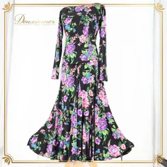 社交ダンス 衣装 チャコット Chacott ツーピース セットアップ 上下セット トップス スカート 黒 花柄 伸縮 レッスン パーティ 発表会 日本製 ブラック系 パープル系 ブルー系 動きやすい おしゃれ デザイン フェミニン 上品 レディース