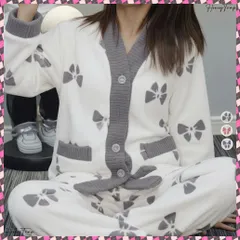 送料無料 リボン柄 フリースルームウエア上下セット あったか冬パジャマセットアップ 可愛い部屋着2点セット リラックスウエア暖かい フリースカーディガン長ズボンナイトウェア レディース 寝間着 ふわふわ部屋着人気 秋冬おうち時間快適