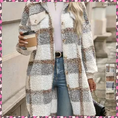 送料無料 ボアジャケット韓国風チェックカーディガン ロング丈コクーンジャケット レディース 春秋コーディガン カジュアル羽織り 軽量ライトアウター体型カバー着やせボアコート ライトコート可愛い 軽いコートゆったり 襟付きコートお洒落