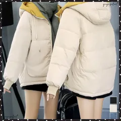 配色フード付き中綿ジャケットレディース冬 バイカラーエコダウンジャケット 韓国風フェイクダウンコート 暖かブルゾン 防寒防風キルティングジャケットフーディアウター アウトドア冬服厚手 冬アウター通勤通学 あったかジャンバー