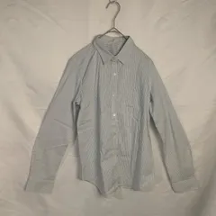 M1-02299【Women】GU(ジーユー) 長袖 シャツ (M) / 青×白×黒 ストライプ柄 K