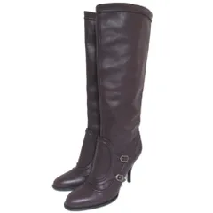 美品 Salvatore Ferragamo サルヴァトーレフェラガモ レザー ハイヒール ロングブーツ 8サイズ 25.5cm相当 バーガンディ  レディース 古着 中古 USED