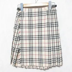 美品 BURBERRY LONDON バーバリーロンドン ウール ノバチェック プリーツ ラップ スカート 160A ベージュ レディース 古着 中古 USED