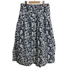 美品 Polo by Ralph Lauren ポロラルフローレン フラワープリント フレア ロングスカート サイズ6 ネイビー レディース 古着 中古 USED