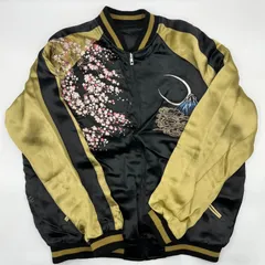 【中古】スカジャン/XXLサイズ/花旅楽団/桜と孫悟空/刺繍/黒/金