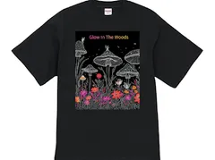 オーガニックコットン Tシャツ XL ブラック アウトドアドアコーデ　大人可愛い　きのこ 前　IOD0480512XL