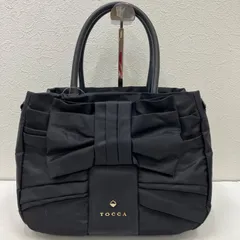 7658　TOCCA　トッカ　ハンドバッグ　 リボン　ブラック系　黒　ナイロン　 レディース