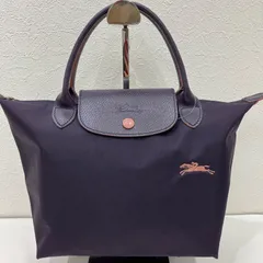 7674　LONGCHAMP　ロンシャン　 ハンドバッグ　ルプリアージュ　 パープル系　紫　ビルベリー　馬　ホース　刺繍　 ナイロン　レザー　レディース