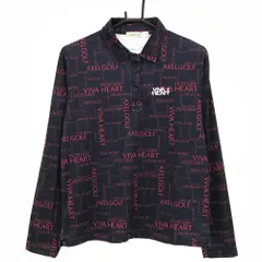 ビバハート 長袖ポロシャツ ダークネイビー×レッド 英字総柄 ロゴ刺しゅう レディース 42(L) ゴルフウェア VIVA HEART