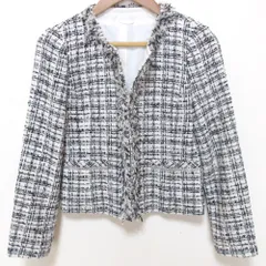 美品 ANAYI アナイ ノーカラー ツイード ジャケット 36 ホワイト×ブラック レディース 古着 中古 USED