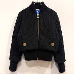 ブルーレーベルクレストブリッジ ケーブル編ニットダウンジャケット リブモヘヤ混 裏地千鳥柄 ゴールド金具 ダブルジップ ブラック サイズ38【送料込み】
