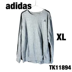 adidas グレー スウェット XL ワンポイント ロゴ シンプル トレーナー プルオーバー 丸首 秋冬 古着 TK11894