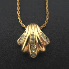 良品 Christian Dior クリスチャンディオール ヴィンテージ ドイツ製 シェルモチーフ ラインストーン ネックレス ゴールドカラー レディース 古着 中古 USED