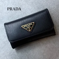美品 PRADA プラダ キーケース 三角ロゴ トライアングル ヴィッテロムーブ RFID レザー 黒 ブラック ゴールド金具 6連