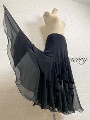 新品 社交ダンス トップス 黒 長袖 バルーン袖 ワルツ パーティ