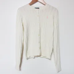美品 POLO RALPH LAUREN ポロ ラルフローレン ケーブルニット クルーネック カーディガン サイズL オフホワイト レディース 古着 中古 USED