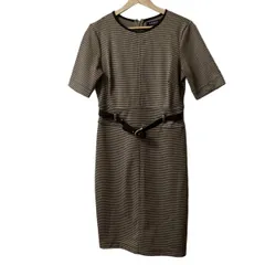 RalphLauren(ラルフローレン) ワンピース サイズS レディース - ベージュ×ダークブラウン クルーネック/半袖/ひざ丈/千鳥格子柄/LAUREN