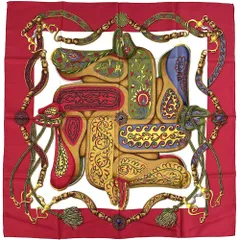 エルメス HERMES スカーフ カレ90 Festival 祭典 レディース ブランド シルク レッド マルチカラー 馬具 大判 【中古】