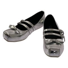 AKIKOAOKI / アキコアオキ | Giselle Flat Mirror / メタリック リボン ストラップ フラットシューズ | 21 | シルバー | レディース
