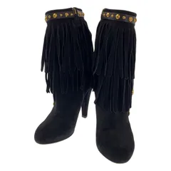 GUCCI / グッチ | スエードレザー フリンジ サイドジップ ショートブーツ | 35 1/2 | ブラック | レディース