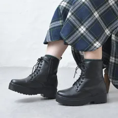 [スムースブラック]ショートブーツ レディース 厚底 レースアップ 編み上げ 紐付き サイドジップ ローヒール 痛くない 歩きやすい 柔らかい 疲れない 軽量 軽い 滑らない 履きやすい おしゃれ 25cm 25.5cm 黒 ブラック k59-777393