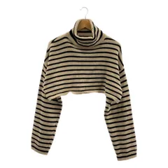【美品】  The Frankie Shop / フランキーショップ | ウール混 ボーダー タートルネック クロップドニット | M/L | ベージュ / ブラック | レディース