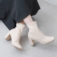 [スムースアイボリー]ショートブーツ レディース  ストレッチブーツ ヒール チャンキーヒール 太ヒール スクエアトゥ 痛くない 歩きやすい 柔らかい 疲れない 軽量 軽い 履きやすい おしゃれ 3L 4L 25cm 25.5cm k59-772000
