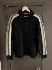 Supreme スリーブ ストライプ ジップアップ セーター ブラック S